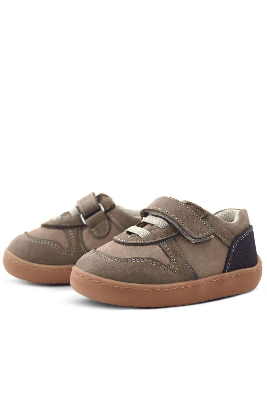 Rakerplus Bob Hakiki Deri Kum Krem Barefoot Cırtlı Lastikli Bebek Sneaker Ayakkabı - 6
