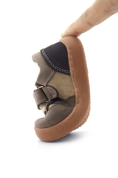 Rakerplus Bob Hakiki Deri Kum Krem Barefoot Cırtlı Lastikli Bebek Sneaker Ayakkabı - 8
