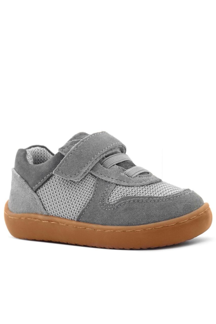 Rakerplus Bob Hakiki Deri Gri Barefoot Cırtlı Lastikli Bebek Sneaker Ayakkabı - 2