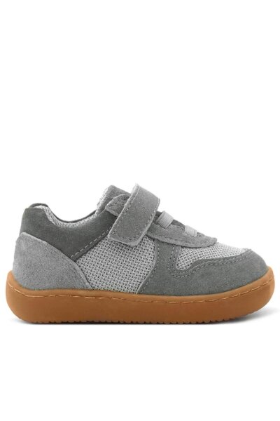 Rakerplus Bob Hakiki Deri Gri Barefoot Cırtlı Lastikli Bebek Sneaker Ayakkabı - 3