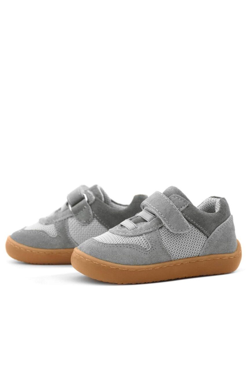 Rakerplus Bob Hakiki Deri Gri Barefoot Cırtlı Lastikli Bebek Sneaker Ayakkabı - 6