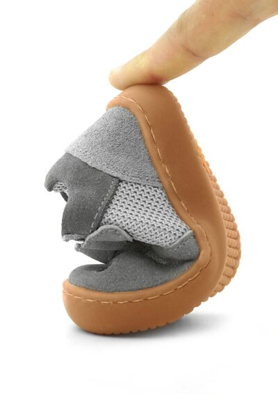 Rakerplus Bob Hakiki Deri Gri Barefoot Cırtlı Lastikli Bebek Sneaker Ayakkabı - 9