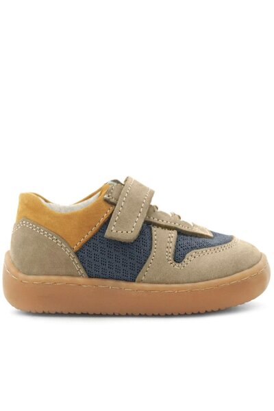 Rakerplus Bob Hakiki Deri Kum Rengi Barefoot Cırtlı Lastikli Bebek Sneaker Ayakkabı - 3