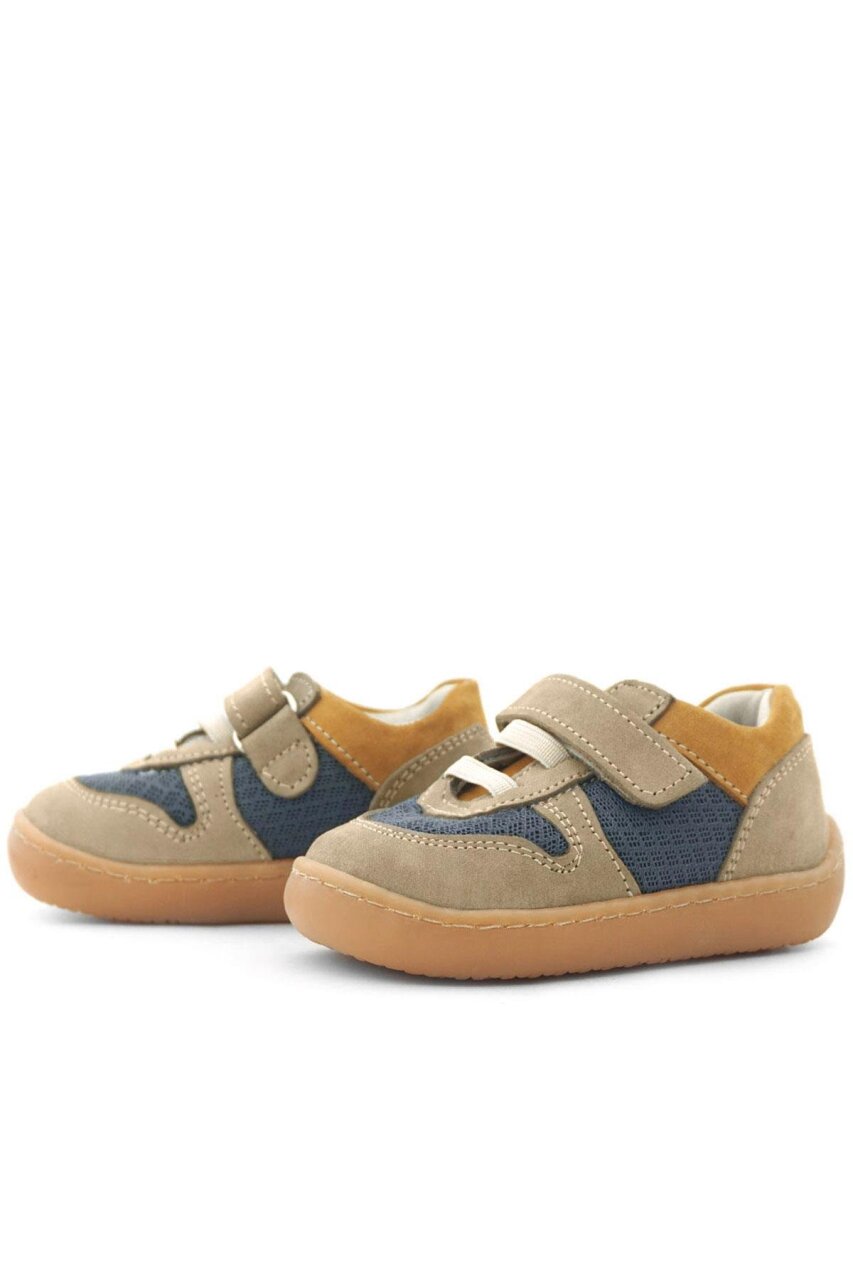 Rakerplus Bob Hakiki Deri Kum Rengi Barefoot Cırtlı Lastikli Bebek Sneaker Ayakkabı - 6