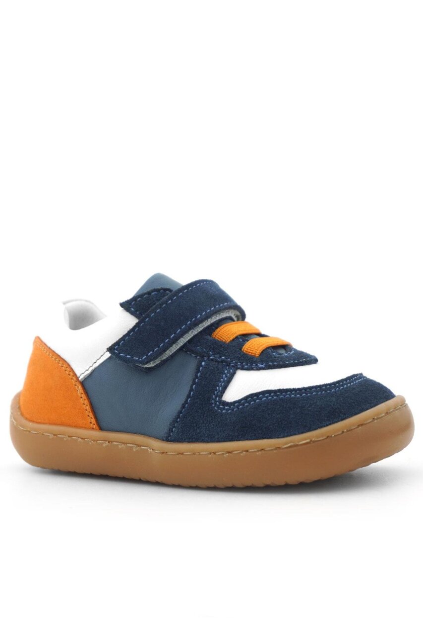 Rakerplus Bob Hakiki Deri Lacivert Beyaz Barefoot Cırtlı Lastikli Bebek Sneaker Ayakkabı - 2