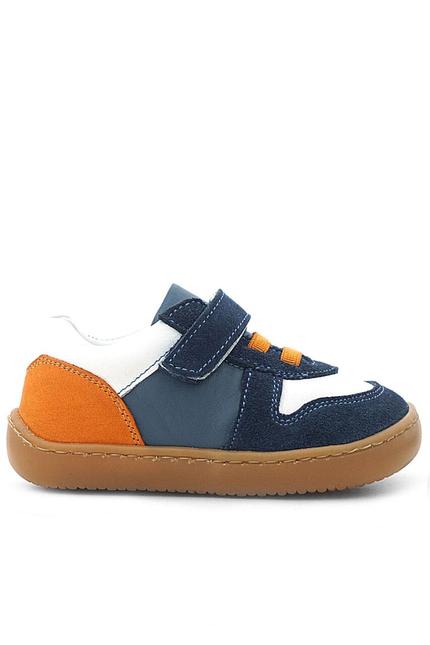 Rakerplus Bob Hakiki Deri Lacivert Beyaz Barefoot Cırtlı Lastikli Bebek Sneaker Ayakkabı - 3