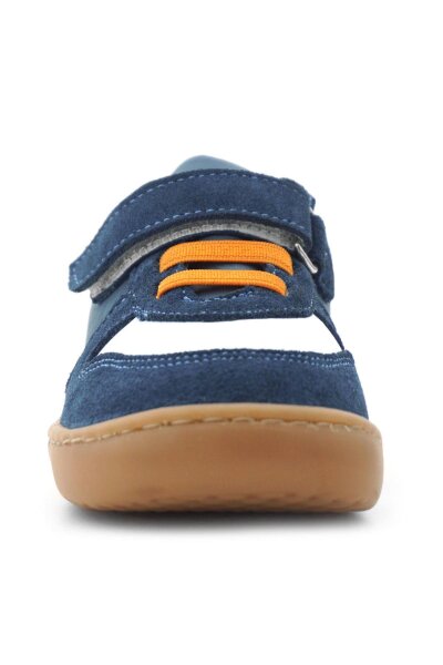 Rakerplus Bob Hakiki Deri Lacivert Beyaz Barefoot Cırtlı Lastikli Bebek Sneaker Ayakkabı - 4