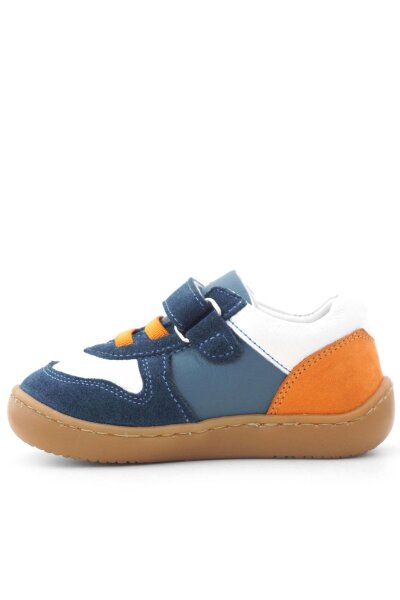 Rakerplus Bob Hakiki Deri Lacivert Beyaz Barefoot Cırtlı Lastikli Bebek Sneaker Ayakkabı - 5