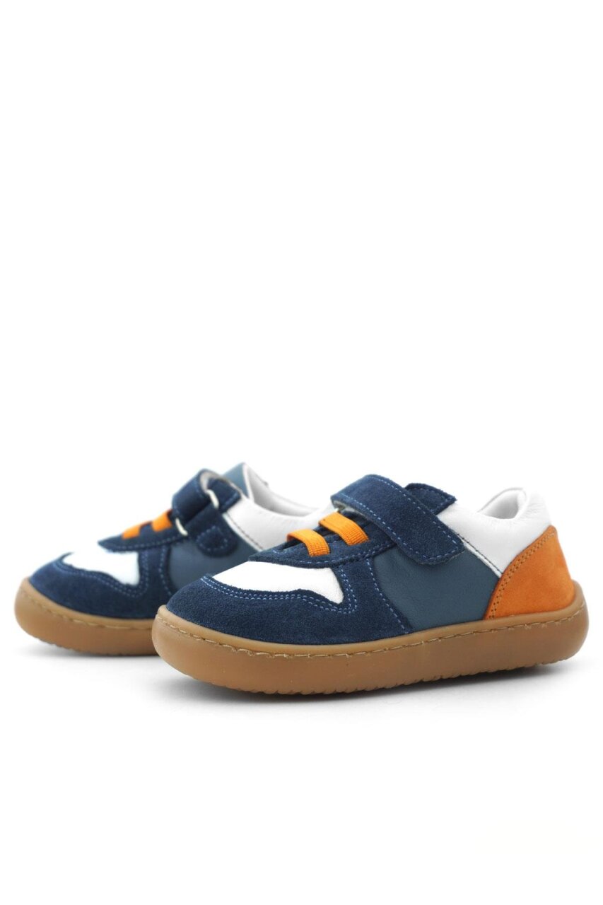 Rakerplus Bob Hakiki Deri Lacivert Beyaz Barefoot Cırtlı Lastikli Bebek Sneaker Ayakkabı - 6
