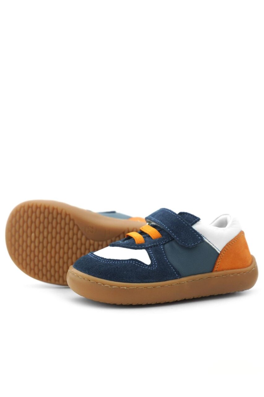 Rakerplus Bob Hakiki Deri Lacivert Beyaz Barefoot Cırtlı Lastikli Bebek Sneaker Ayakkabı - 7