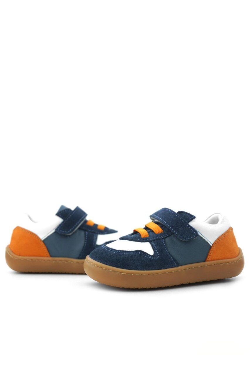 Rakerplus Bob Hakiki Deri Lacivert Beyaz Barefoot Cırtlı Lastikli Bebek Sneaker Ayakkabı - 8