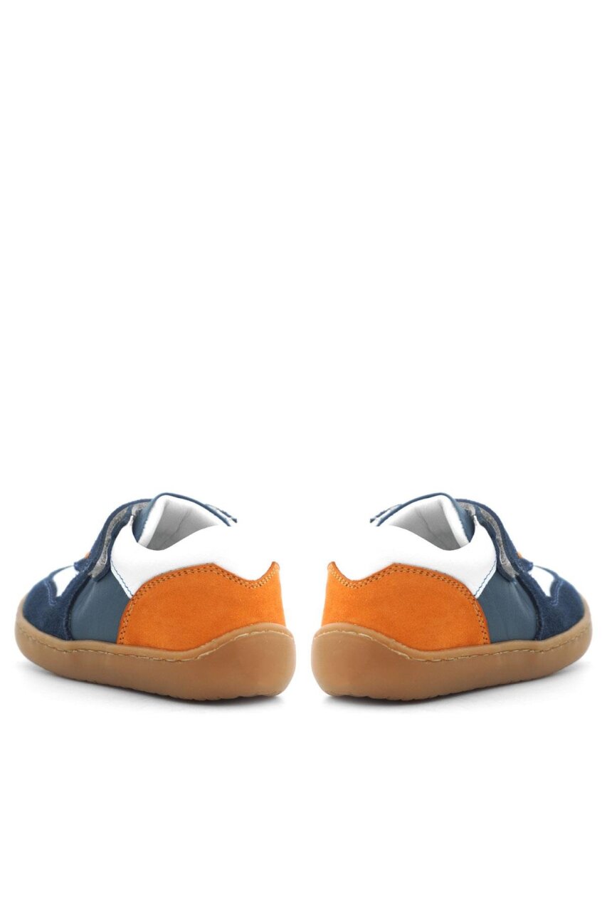 Rakerplus Bob Hakiki Deri Lacivert Beyaz Barefoot Cırtlı Lastikli Bebek Sneaker Ayakkabı - 9