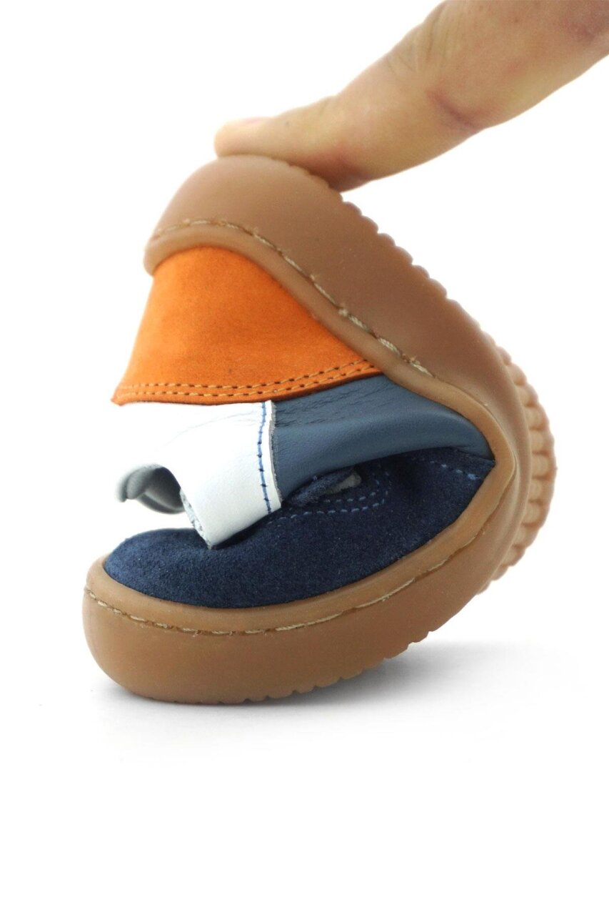 Rakerplus Bob Hakiki Deri Lacivert Beyaz Barefoot Cırtlı Lastikli Bebek Sneaker Ayakkabı - 10