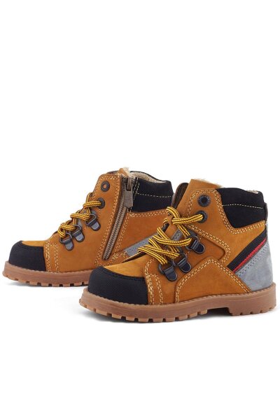 Rakerplus Hakiki Deri Sarı Gri Bağcıklı Fermuarlı Çocuk Bot - 7