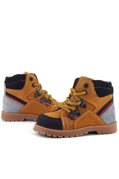 Rakerplus Hakiki Deri Sarı Gri Bağcıklı Fermuarlı Çocuk Bot - 9