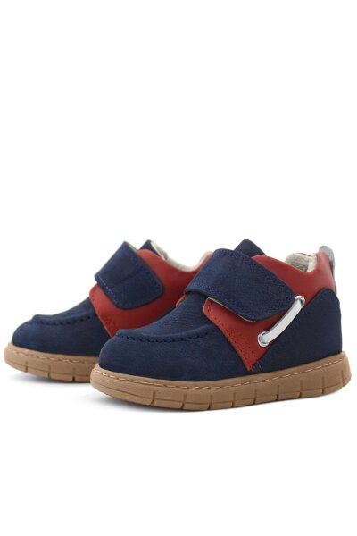 Rakerplus Hakiki Deri Lacivert Kırmızı Cırt Cırtlı Bebek Bot - 6