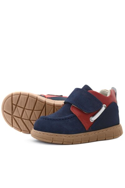 Rakerplus Hakiki Deri Lacivert Kırmızı Cırt Cırtlı Bebek Bot - 7