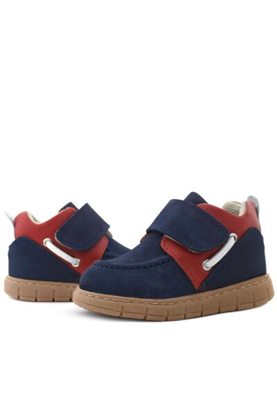 Rakerplus Hakiki Deri Lacivert Kırmızı Cırt Cırtlı Bebek Bot - 8