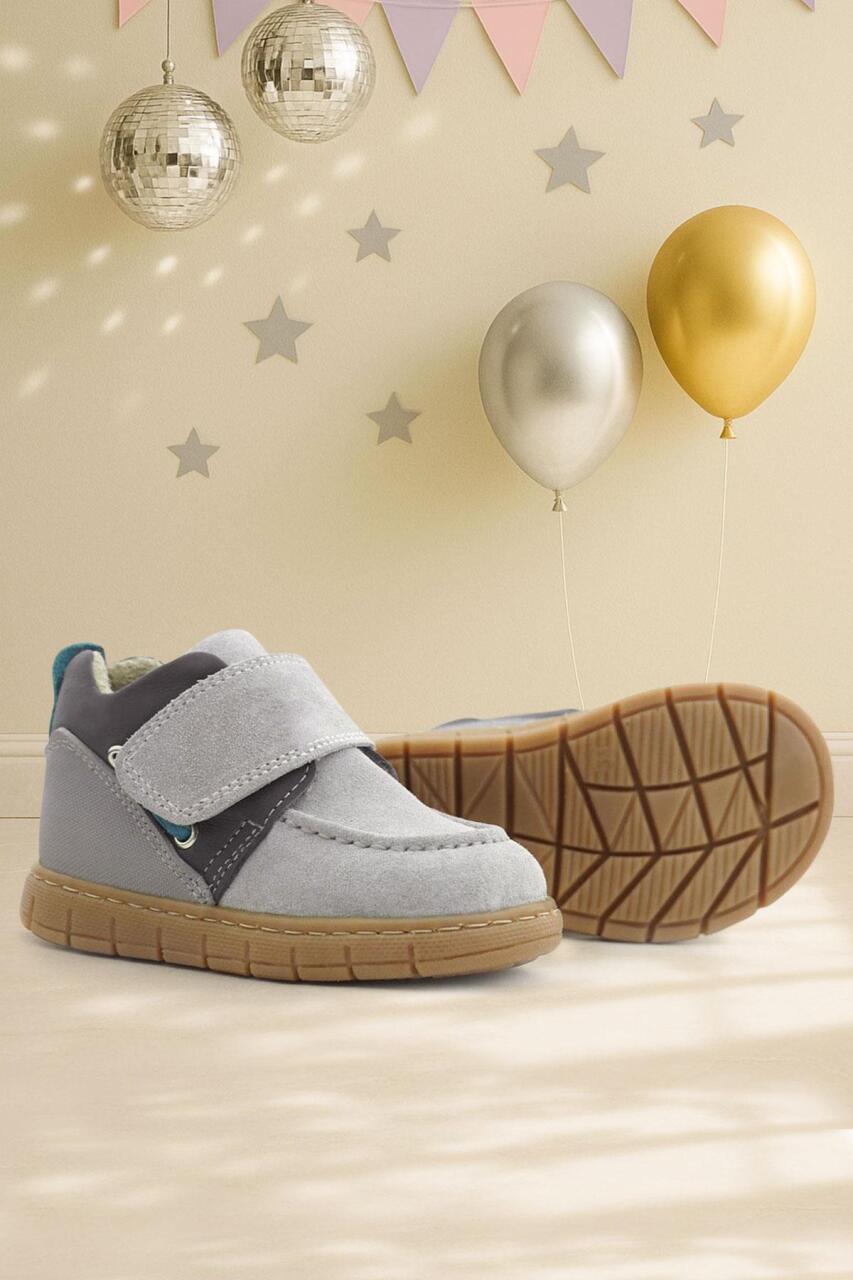 Rakerplus Hakiki Deri Açık Gri Mavi Cırt Cırtlı Bebek Bot - 1