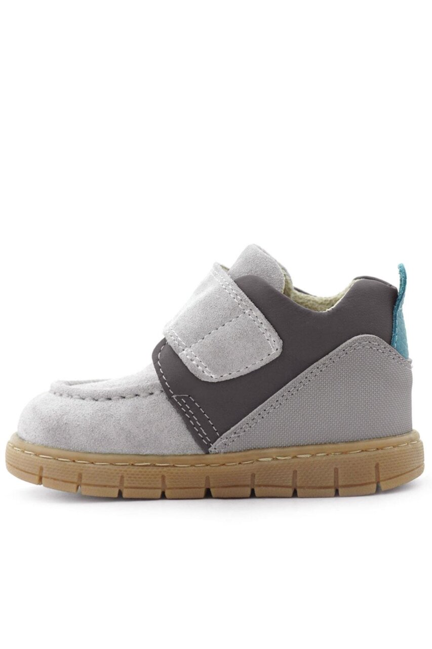 Rakerplus Hakiki Deri Açık Gri Mavi Cırt Cırtlı Bebek Bot - 5