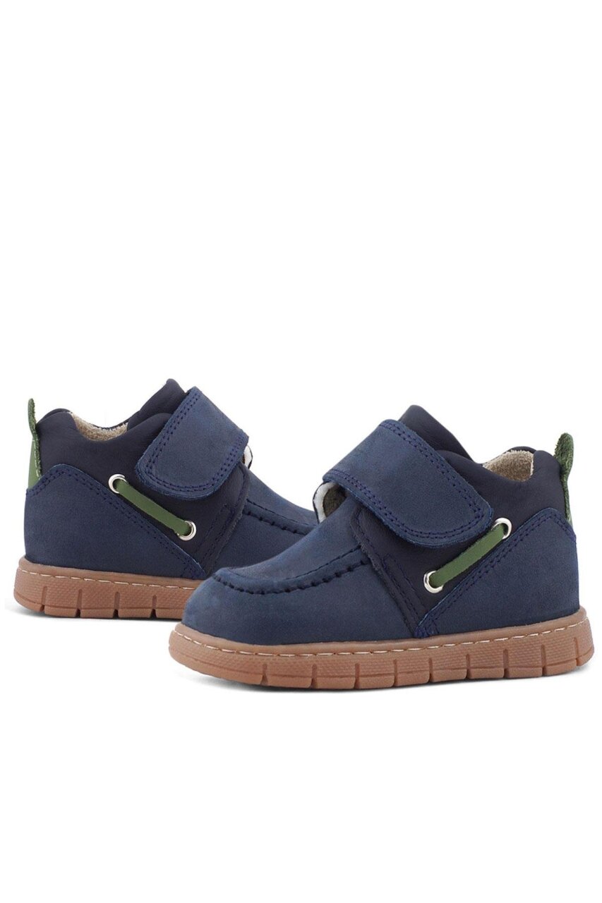 Rakerplus Hakiki Deri Lacivert Yeşil Cırt Cırtlı Bebek Bot - 35