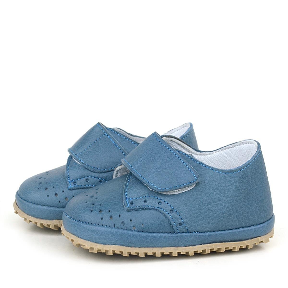 Hakiki Deri Lacivert Mavi Cırtlı Bebek Patik Ayakkabı - 4