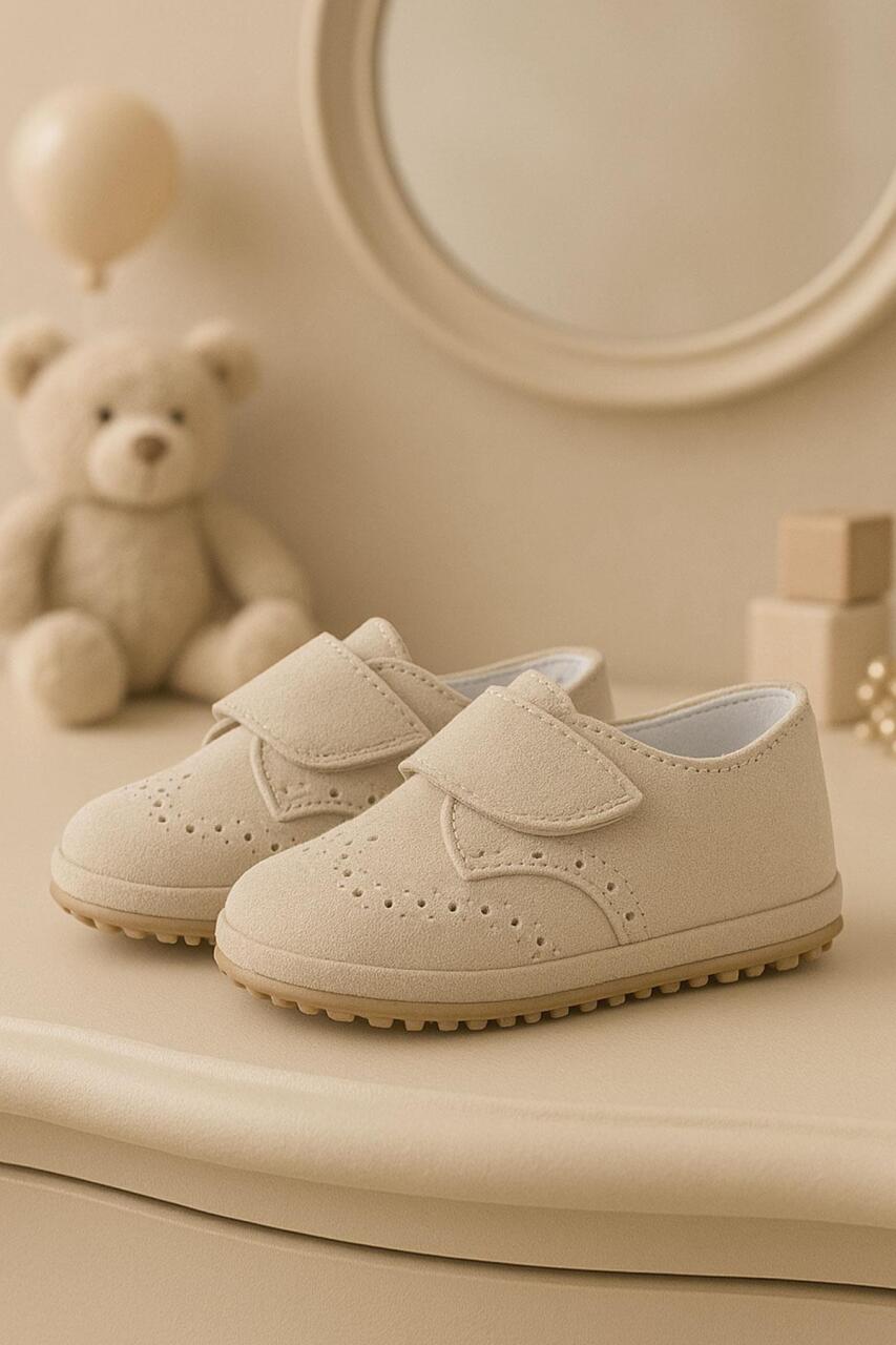Hakiki Deri Bej Nubuk Cırtlı Bebek Patik Ayakkabı - 1