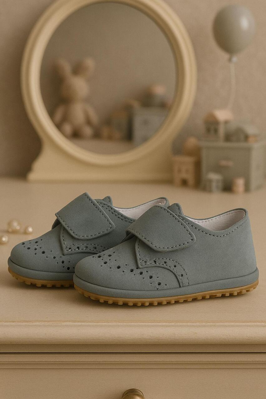 Hakiki Deri Gri Cırtlı Bebek Patik Ayakkabı - 1
