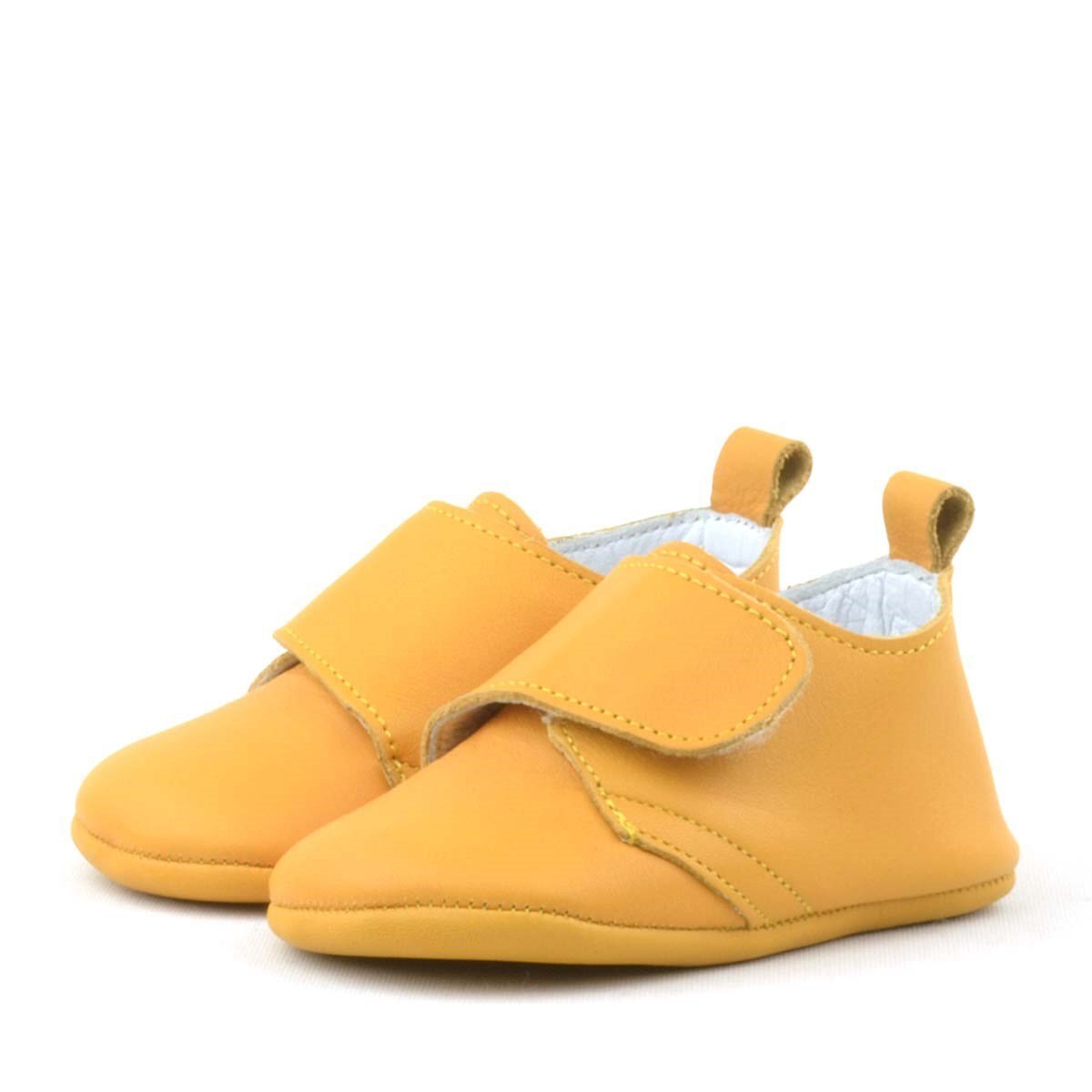 Booba Hakiki Deri Sarı Cırtlı Bebek Patik - 4