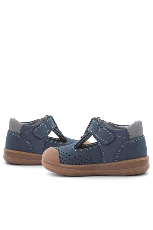 Rakerplus Shaun Hakiki Deri Lacivert Gri Cırtlı Anatomik Bebek Sandalet - 8