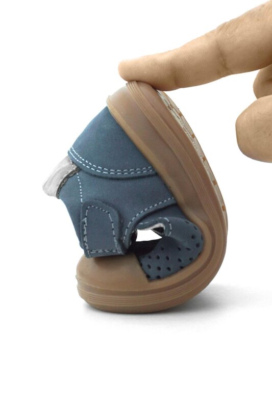 Rakerplus Shaun Hakiki Deri Lacivert Gri Cırtlı Anatomik Bebek Sandalet - 10