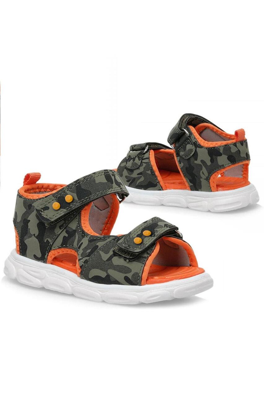 Rakerplus Haki Kamuflaj Desenli Metal Detaylı Cırtlı Bebek Sandalet Ayakkabı - 3