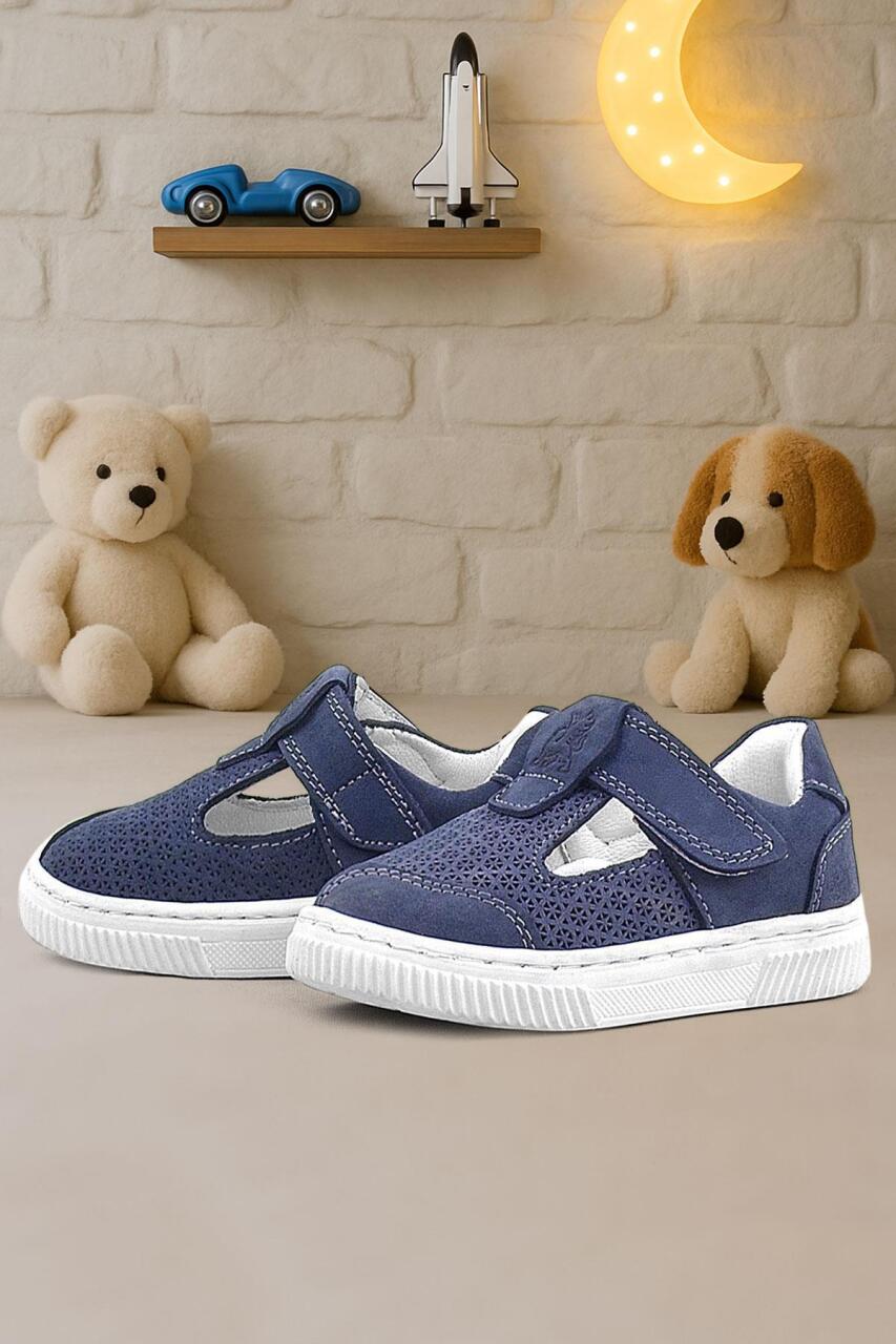 Rakerplus Bheem Hakiki Deri Lacivert Nubuk Cırtlı Bebek Sneaker Sandalet - 1