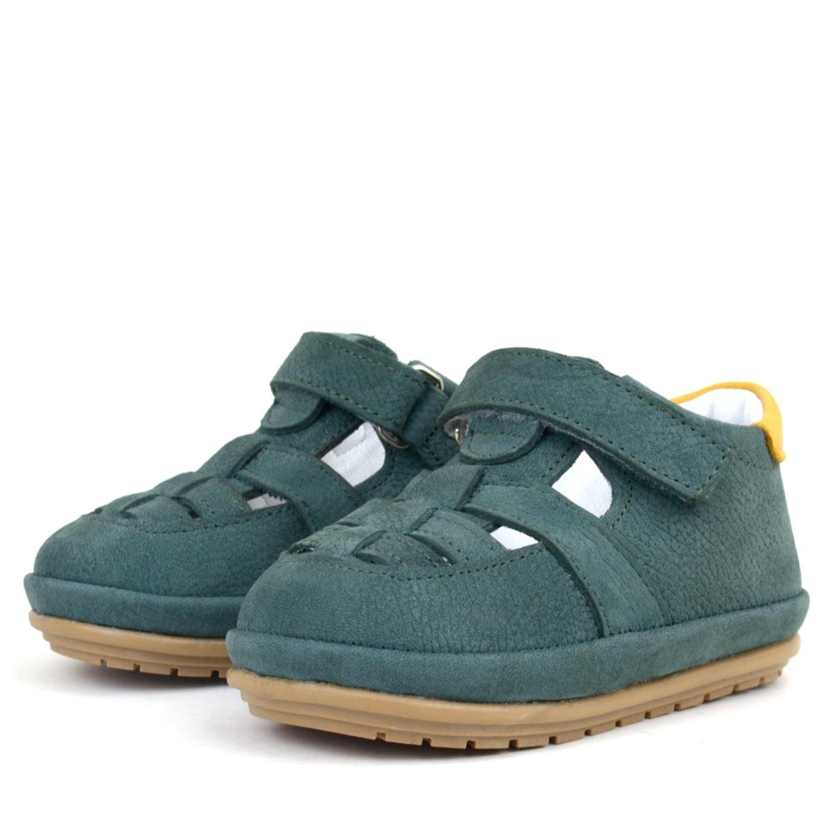 Rakerplus Muppet Hakiki Deri Yeşil Sarı Cırtlı Anatomik Bebek Sandalet Ayakkabı - 4