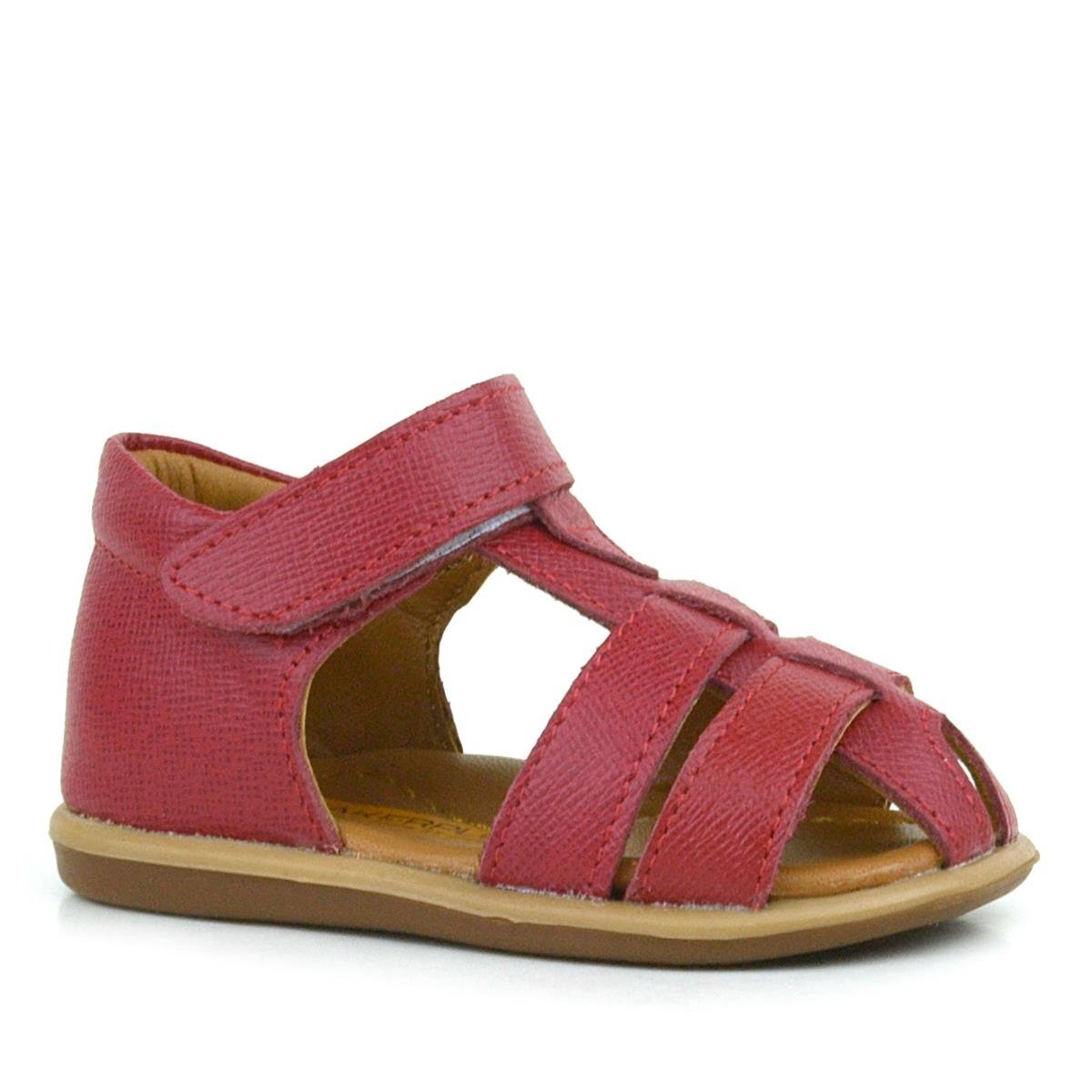 Rakerplus Hakiki Deri Kırmızı Cırtlı Bebek Sandalet Ayakkabı - 1