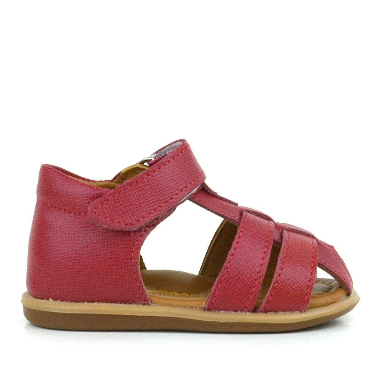 Rakerplus Hakiki Deri Kırmızı Cırtlı Bebek Sandalet Ayakkabı - 2