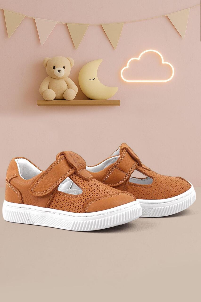 Rakerplus Bheem Hakiki Deri Turuncu Cırtlı Bebek Sneaker Sandalet - 1