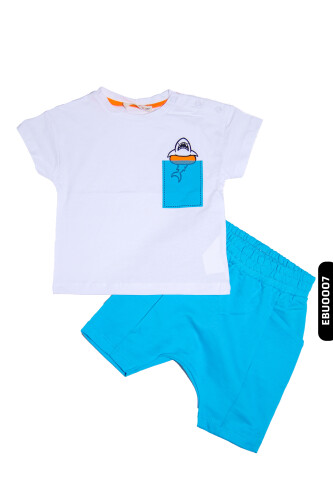 Pamuklu Erkek Bebek Şortlu Mavi Pijama Takımı 6 Ay - 2 Yaş 1098 Ebu0007 - 1