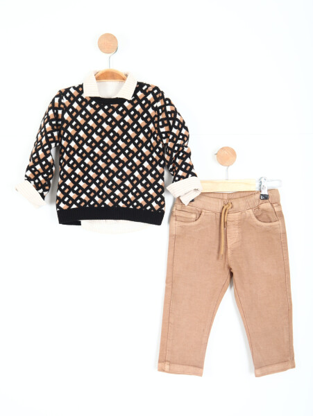 Şapkalı Erkek Çocuk Alt Üst Takım 6-24 Ay 410 Kahverengi - Damasqino