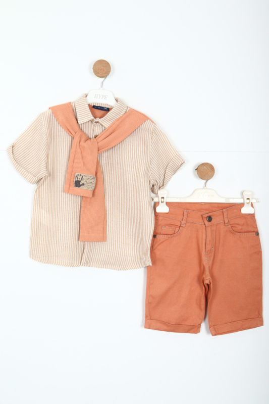 Erkek Çocuk Alt Üst Şort Takım 1-5 Yaş 6215 Bej - 1