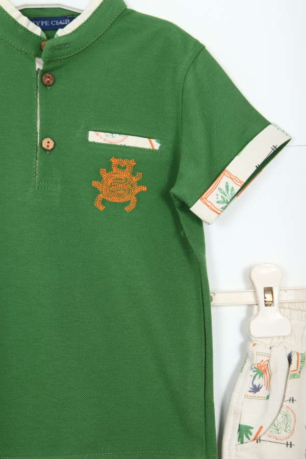 Erkek Çocuk Alt Üst Şort Takım 1-5 Yaş 6218 Yeşil - 2