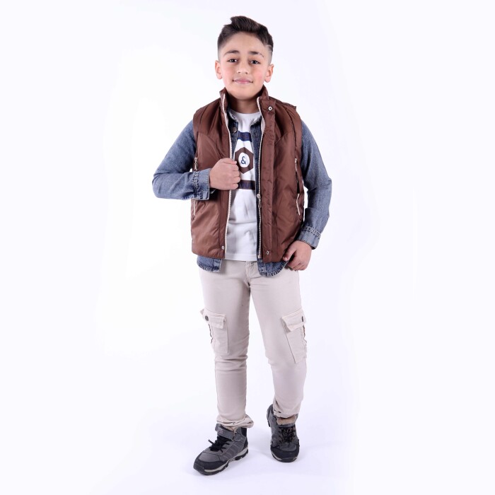 Erkek Çocuk Alt Üst Takım 6-9 Yaş 13099 Kahverengi - 2