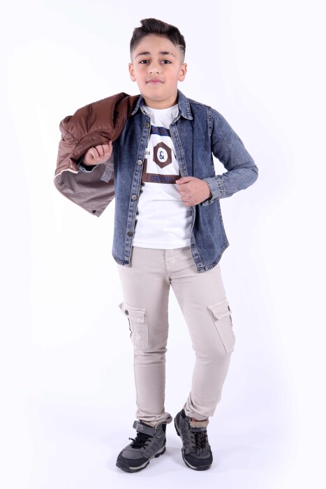 Erkek Çocuk Alt Üst Takım 6-9 Yaş 13099 Kahverengi - 4