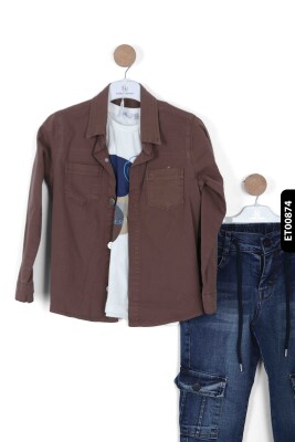 Erkek Çocuk Alt Üst Takım 6-9 Yaş 13084 Kahverengi - Bej - 2