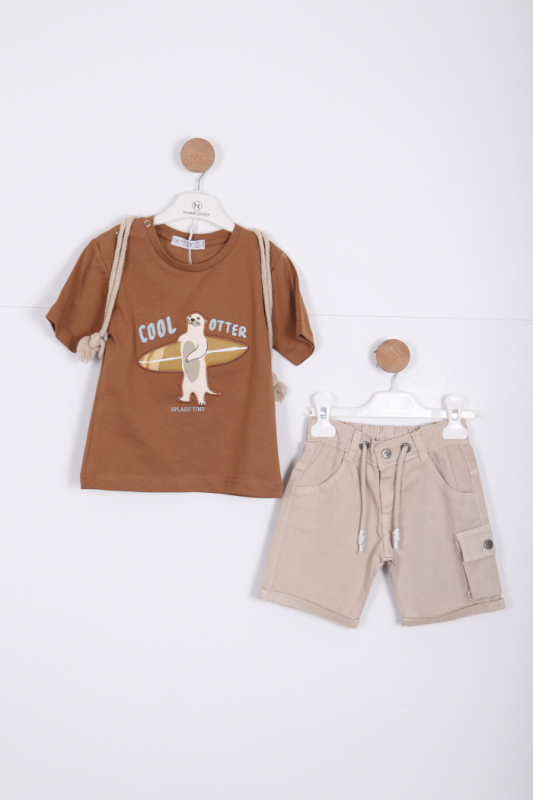 Erkek Çocuk Alt Üst Şort Takım 18-36 Ay 2143 Kahverengi - NASR GRUB