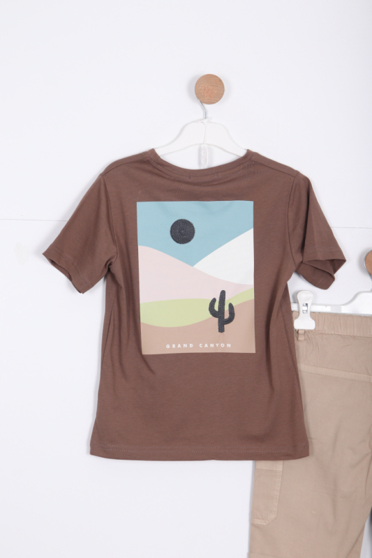 Erkek Çocuk Alt Üst Şort Takım 8-14 Yaş 4141 Kahverengi - 2