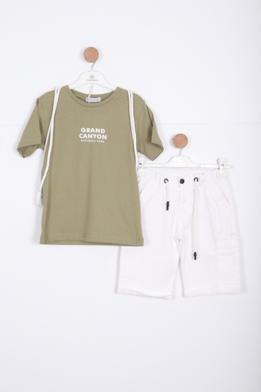 Erkek Çocuk Alt Üst Şort Takım 8-14 Yaş 4141 Haki - NASR GRUB