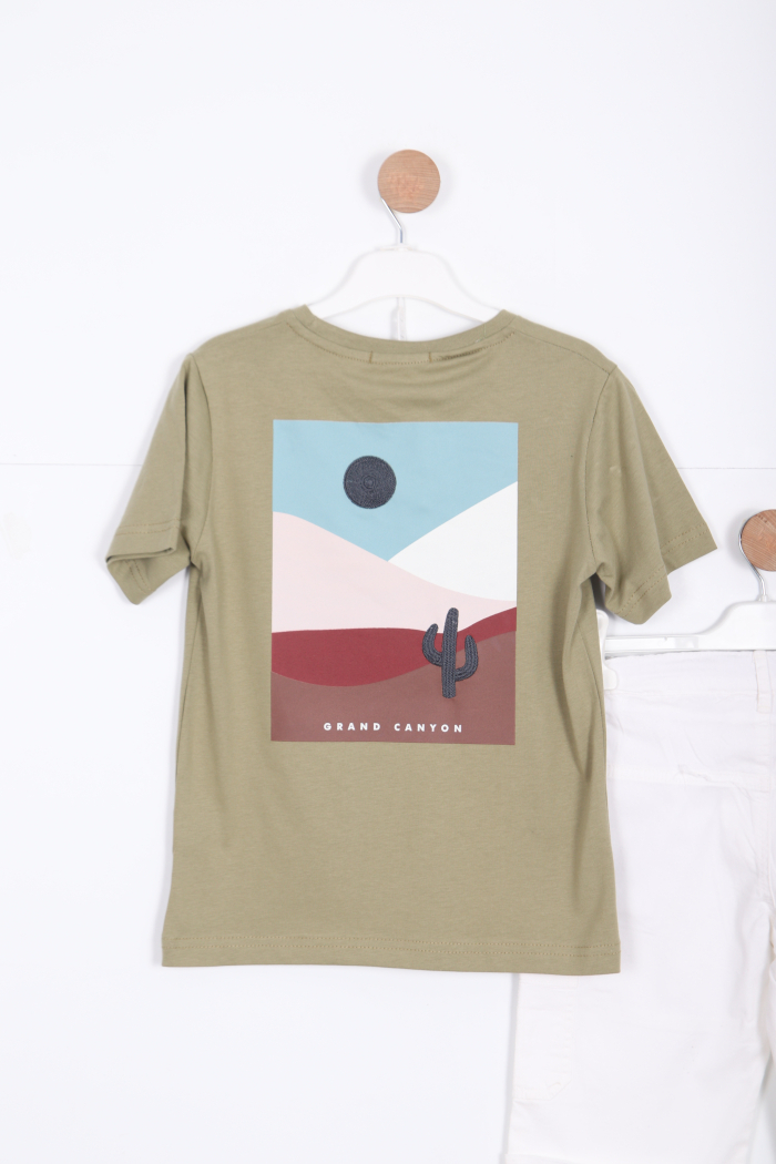 Erkek Çocuk Alt Üst Şort Takım 8-14 Yaş 4141 Haki - 4