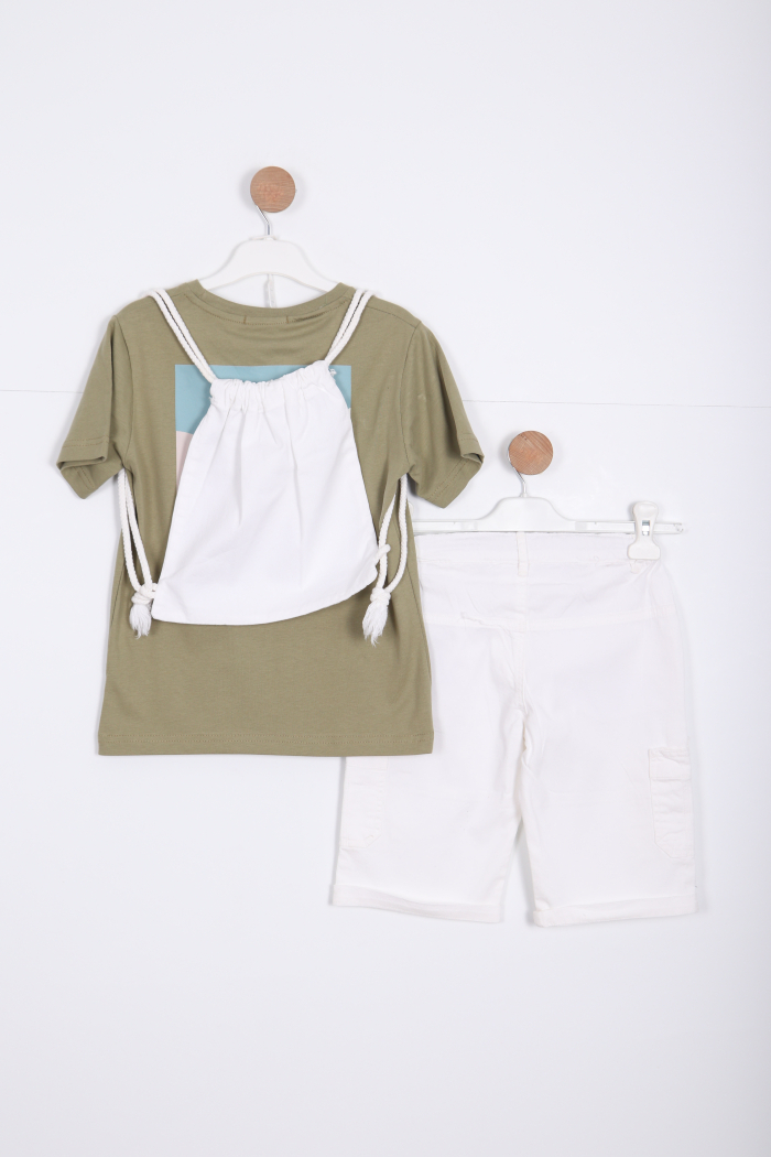 Erkek Çocuk Alt Üst Şort Takım 8-14 Yaş 4141 Haki - 5