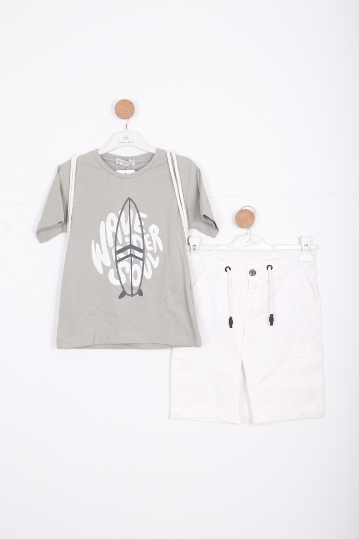 Erkek Çocuk Alt Üst Şort Takım 8-14 Yaş 4143 Mint - 1